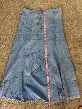 Blue High-Low Embroidered Tiered Skirt